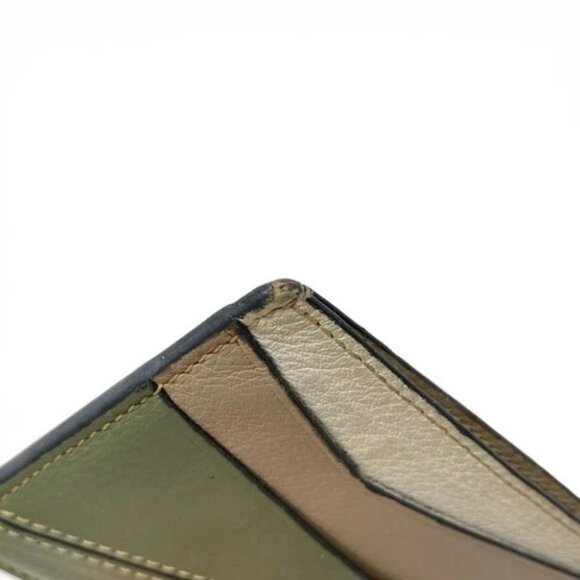 LOEWE Puzzle Plain Cardholder Khaki Brown White Leather Card Case - Picture 7 of 10